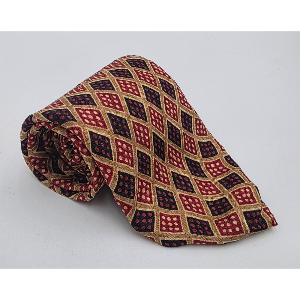 Ermenegildo Zegna Silk Tie Burgundy Gold Navy Geometric Diamond Made in Italy
